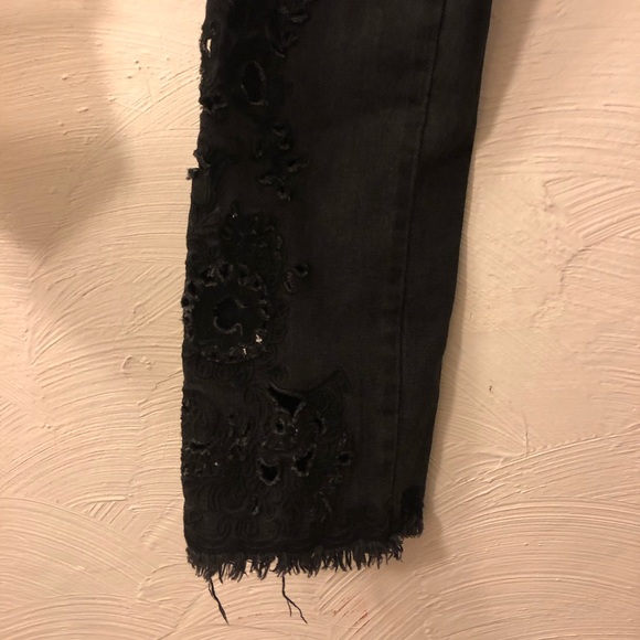 Free People Black Mid Rise Embroidered Jean - Picture 3 of 8
